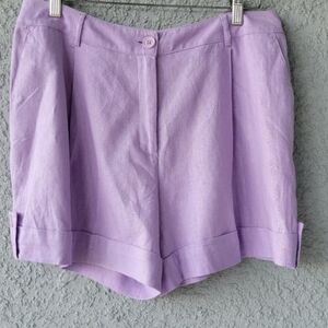 Purple 55% Linen Shorts